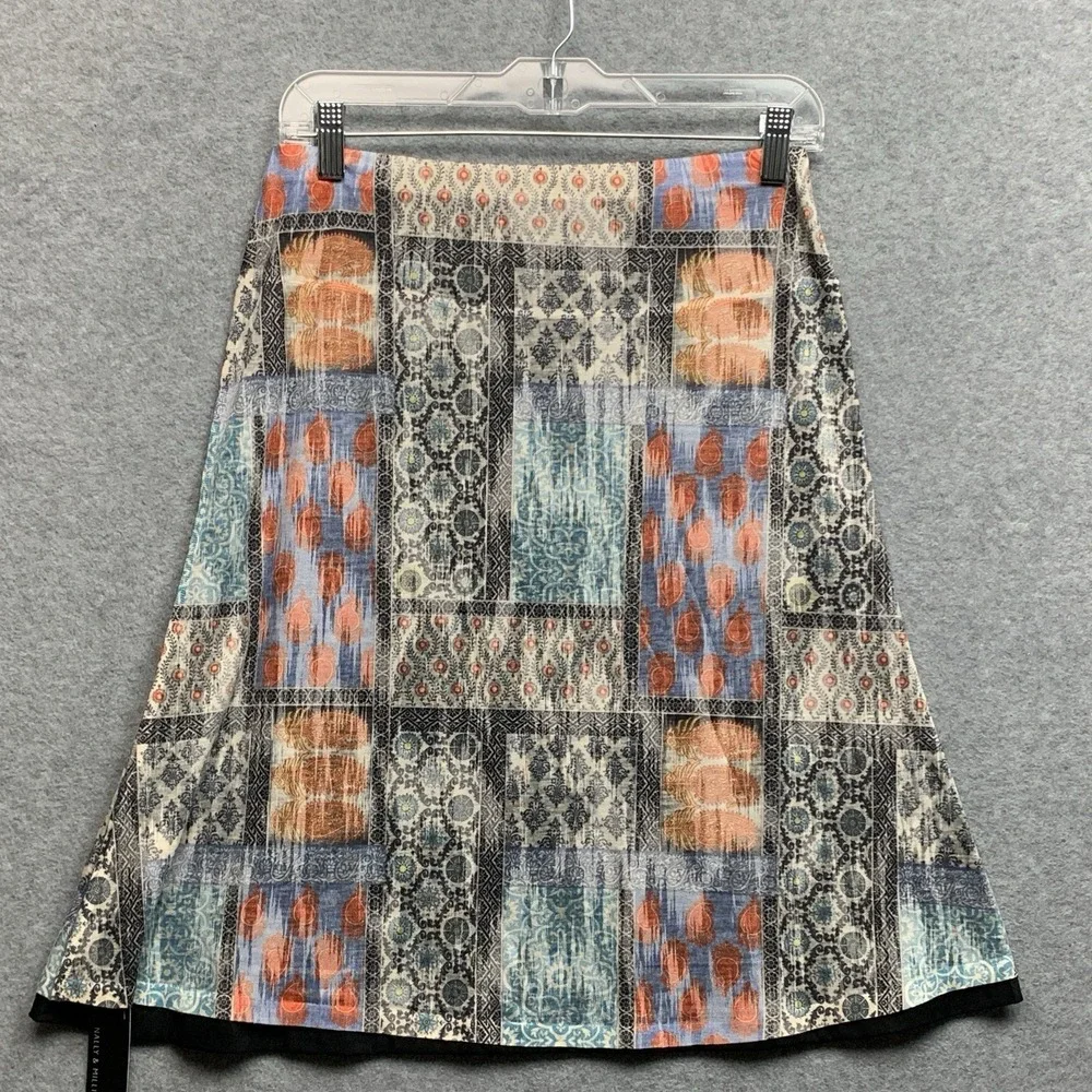 Nally & Millie Women XS Reversible Skirt Patchwork Print/Black Travel Minimal US